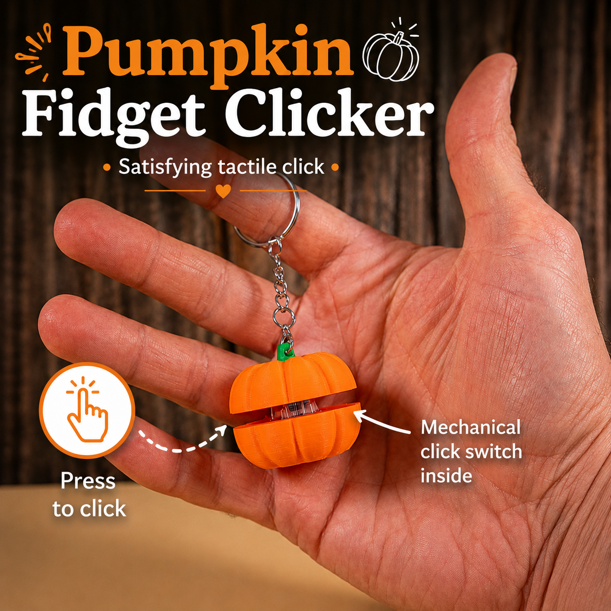 Pumpkin-shaped mechanical fidget clicker keychain